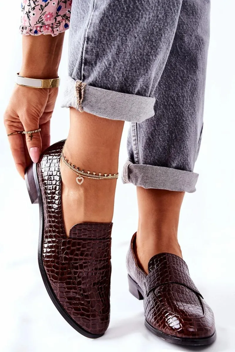 Buty damskie Vinceza Lakierowane Mokasyny W Zwierzęcy Wzór Brązowe Lenie