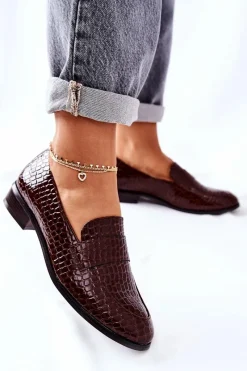 Buty damskie Vinceza Lakierowane Mokasyny W Zwierzęcy Wzór Brązowe Lenie