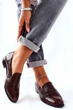 Buty damskie Vinceza Lakierowane Mokasyny W Zwierzęcy Wzór Brązowe Lenie