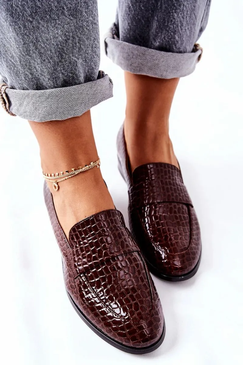 Buty damskie Vinceza Lakierowane Mokasyny W Zwierzęcy Wzór Brązowe Lenie