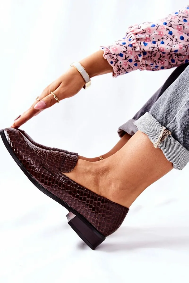 Buty damskie Vinceza Lakierowane Mokasyny W Zwierzęcy Wzór Brązowe Lenie