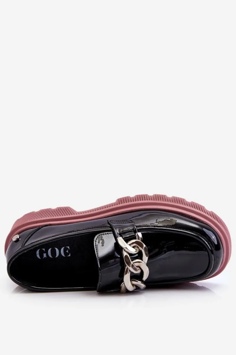 New Lakierowane Mokasyny Z Łańcuchem LL2N4039 Czarno-Fioletowe Damskie Mokasyny Płaskie|Mokasyny Damskie Skórzane