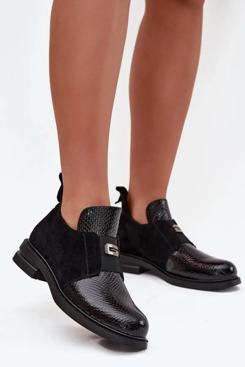 Online Buty damskie Vinceza Lakierowane Niskie Botki Damskie Na Obcasie Ocieplane Vinceza 58560 Czarne