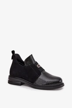 Online Buty damskie Vinceza Lakierowane Niskie Botki Damskie Na Obcasie Ocieplane Vinceza 58560 Czarne