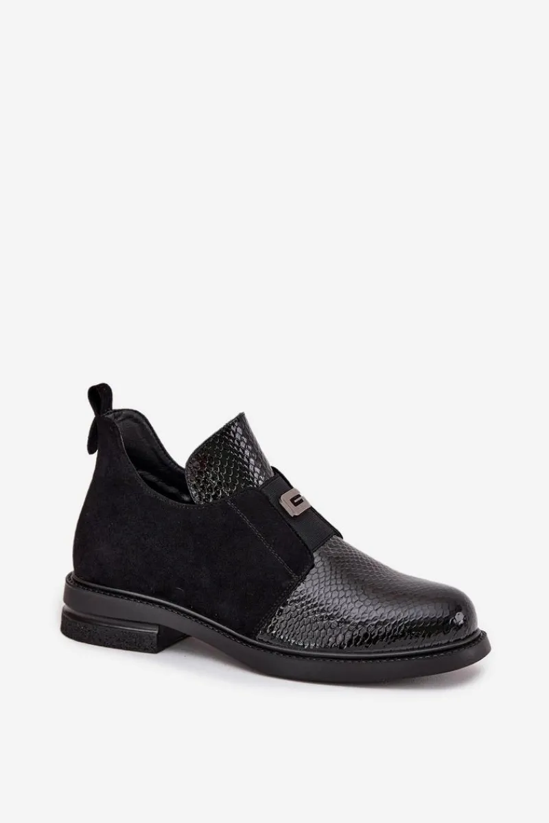 Online Buty damskie Vinceza Lakierowane Niskie Botki Damskie Na Obcasie Ocieplane Vinceza 58560 Czarne