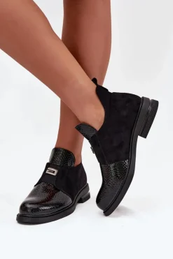 Online Buty damskie Vinceza Lakierowane Niskie Botki Damskie Na Obcasie Ocieplane Vinceza 58560 Czarne