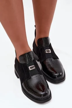 Online Buty damskie Vinceza Lakierowane Niskie Botki Damskie Na Obcasie Ocieplane Vinceza 58560 Czarne