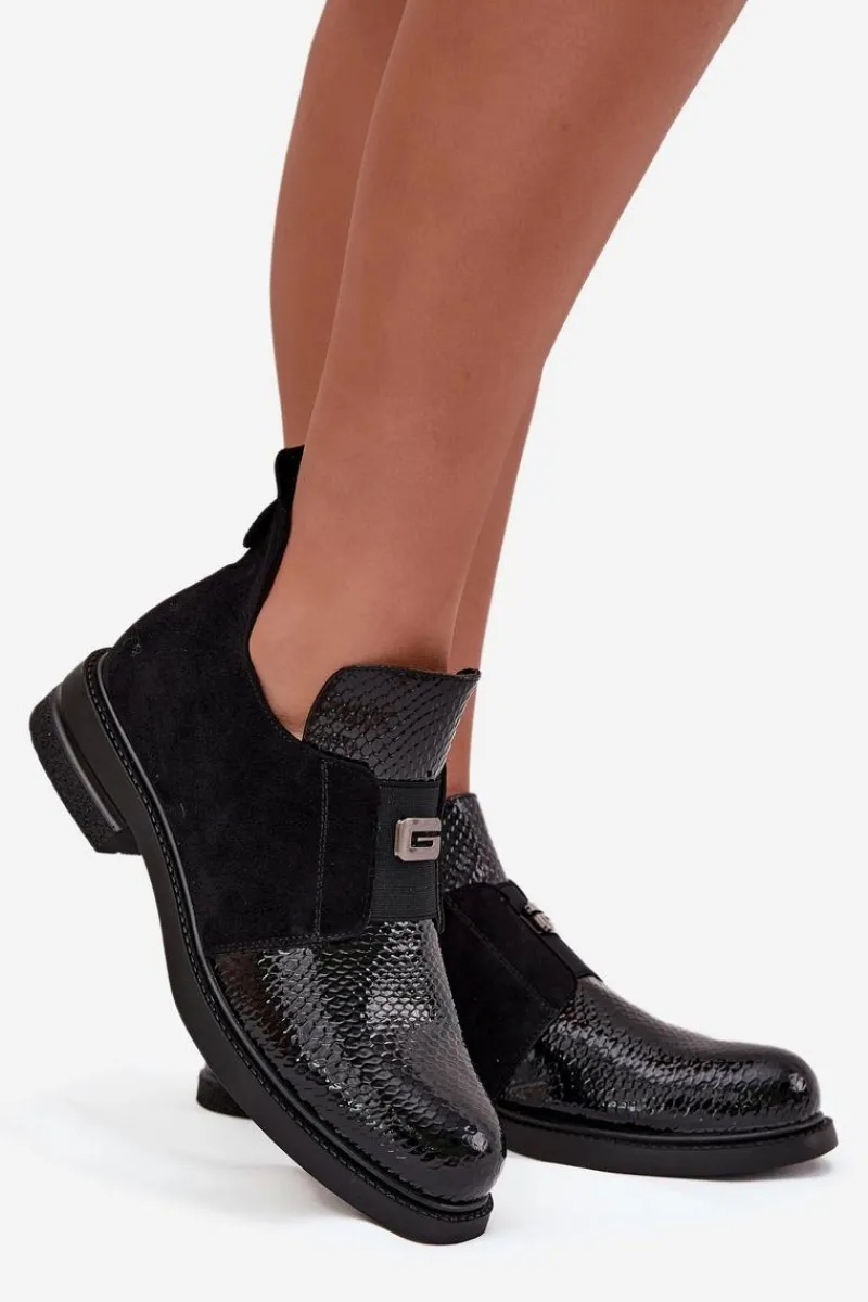 Online Buty damskie Vinceza Lakierowane Niskie Botki Damskie Na Obcasie Ocieplane Vinceza 58560 Czarne