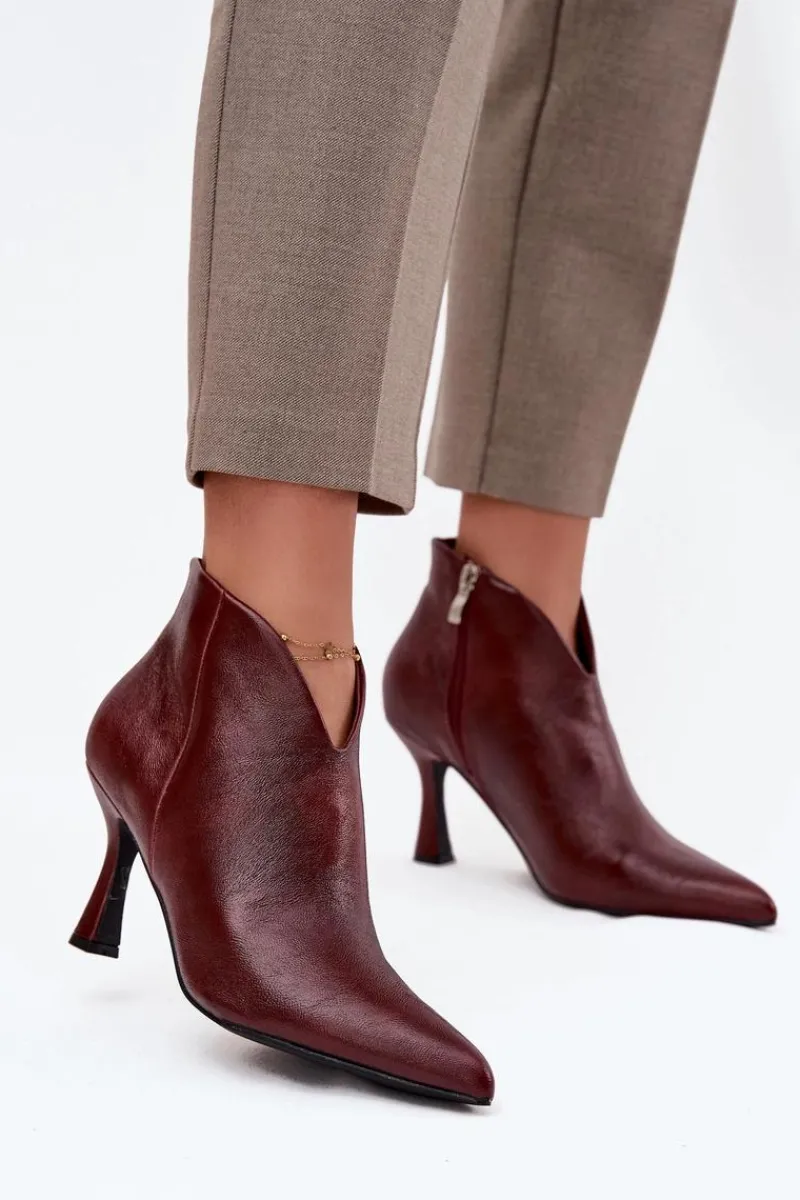 Boto Lakierowane Niskie Botki Damskie Na Szpilce Bordowe Jolivra