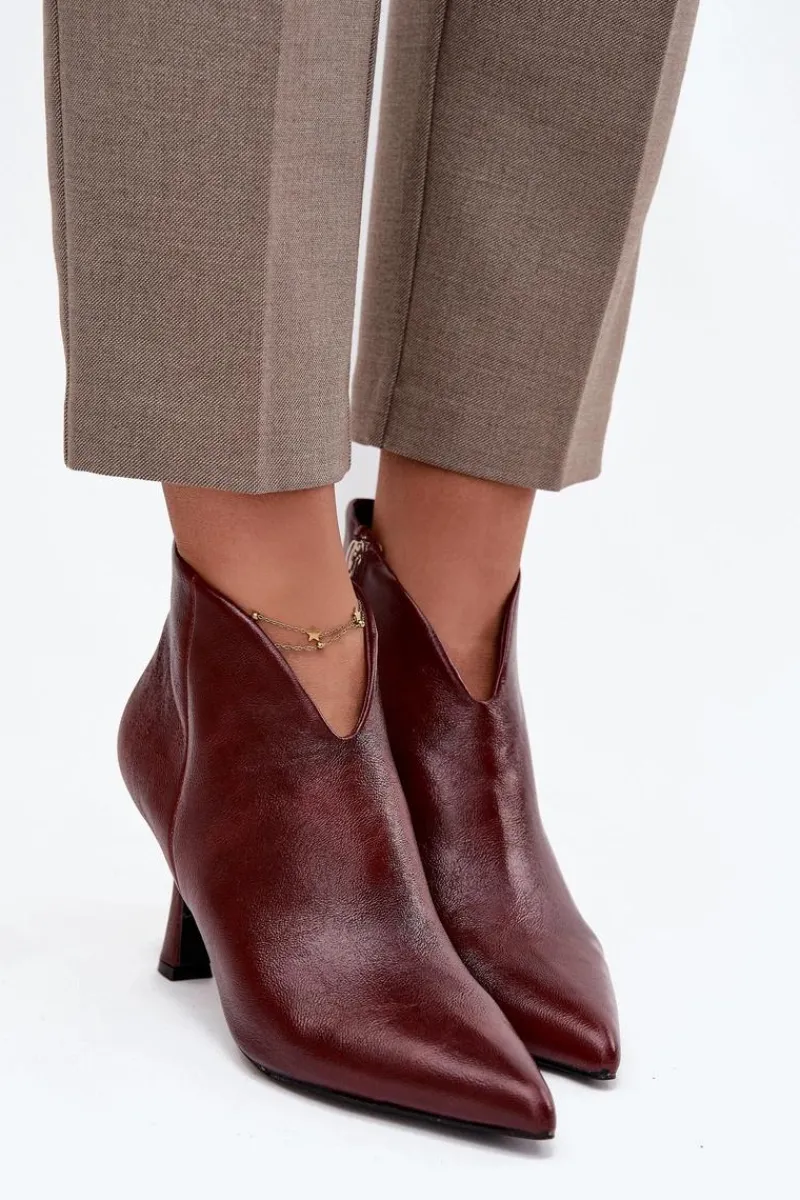 Boto Lakierowane Niskie Botki Damskie Na Szpilce Bordowe Jolivra