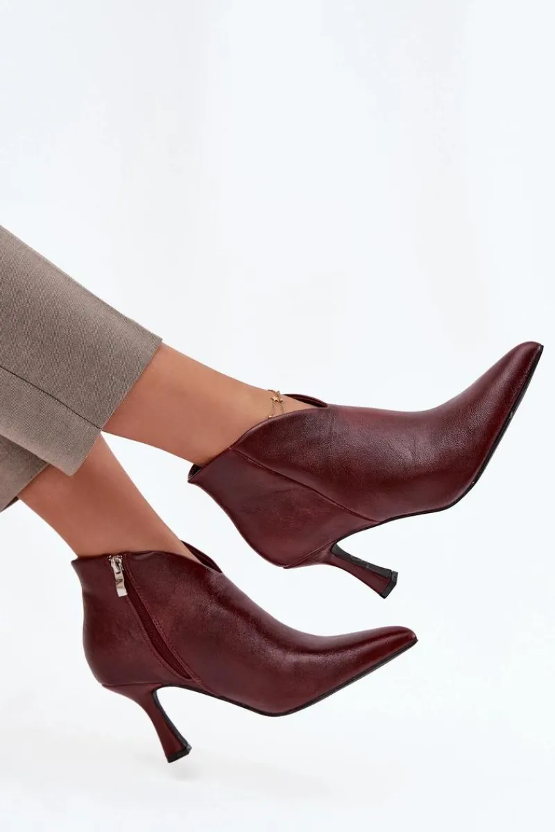 Boto Lakierowane Niskie Botki Damskie Na Szpilce Bordowe Jolivra