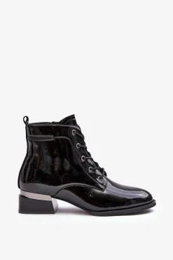 Online Buty damskie Vinceza Lakierowane Ocieplane Botki Na Suwak Czarne Achonia