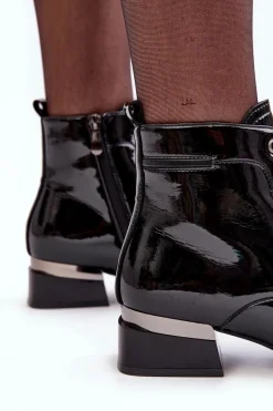 Online Buty damskie Vinceza Lakierowane Ocieplane Botki Na Suwak Czarne Achonia