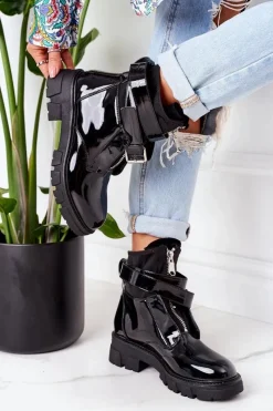 Czarne Botki|Botki Zimowe Damskie><noscript><img width=