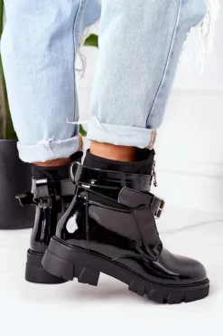 Czarne Botki|Botki Zimowe Damskie><noscript><img width=