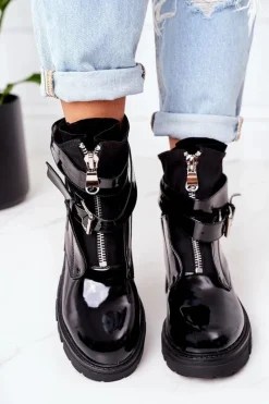 Czarne Botki|Botki Zimowe Damskie><noscript><img width=