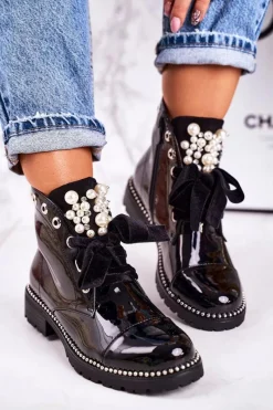 Botki Sznurowane|Czarne Botki><noscript><img width=