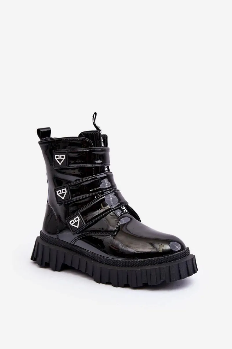 Clearance Boto Lakierowane Ocieplane Botki Dziewczęce Czarne Rilina