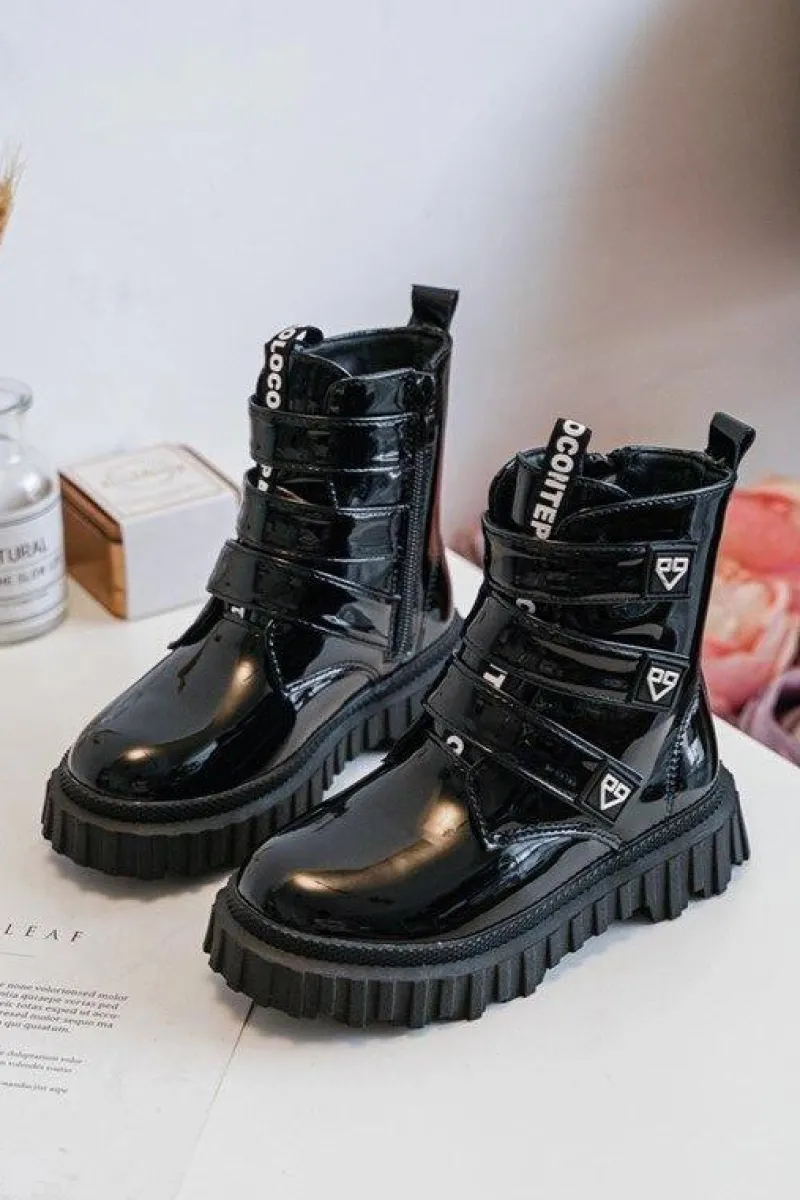 Clearance Boto Lakierowane Ocieplane Botki Dziewczęce Czarne Rilina