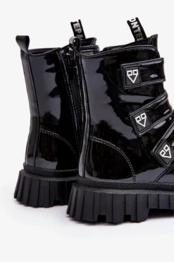 Clearance Boto Lakierowane Ocieplane Botki Dziewczęce Czarne Rilina