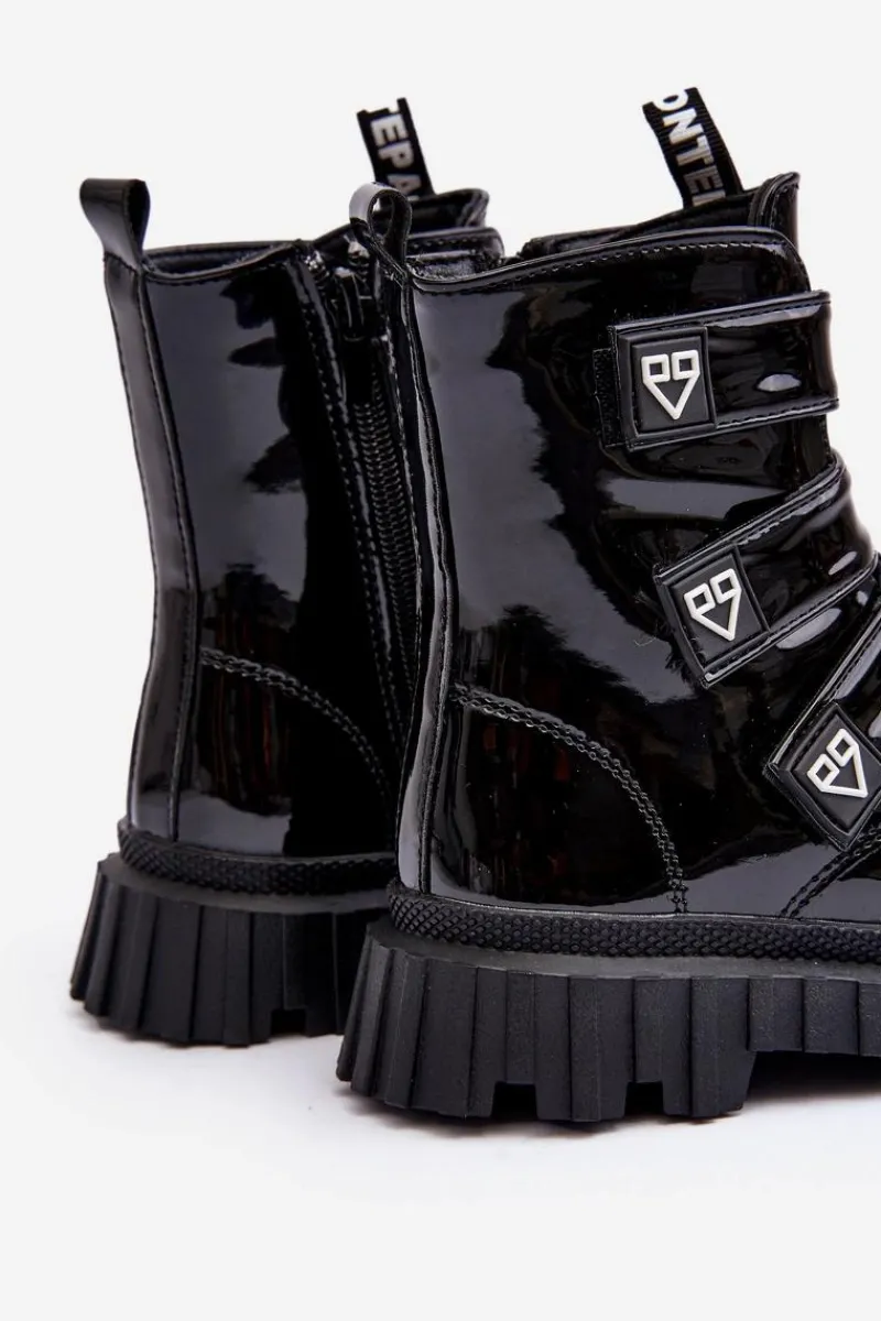 Clearance Boto Lakierowane Ocieplane Botki Dziewczęce Czarne Rilina