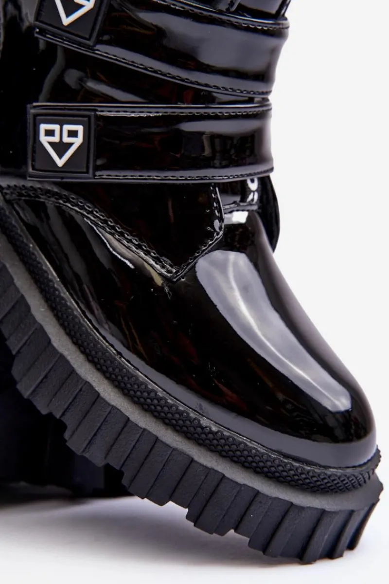 Clearance Boto Lakierowane Ocieplane Botki Dziewczęce Czarne Rilina