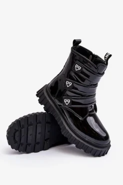 Clearance Boto Lakierowane Ocieplane Botki Dziewczęce Czarne Rilina