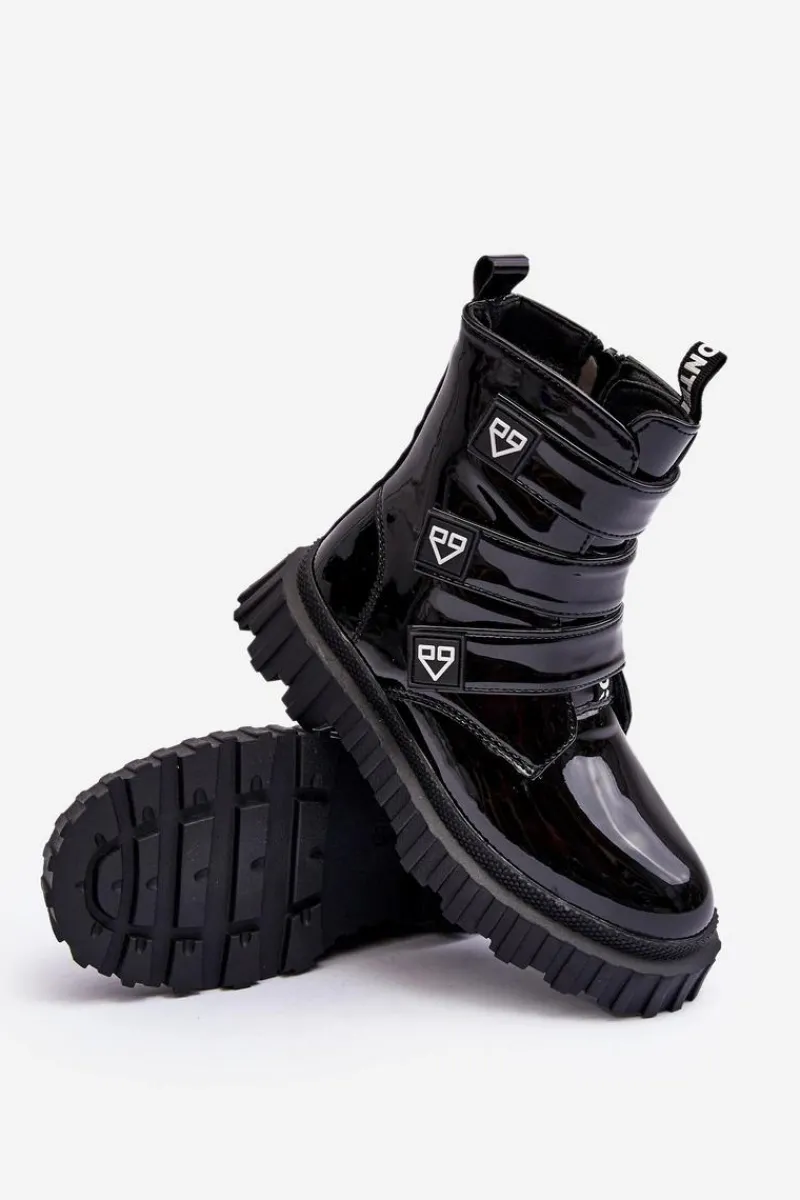 Clearance Boto Lakierowane Ocieplane Botki Dziewczęce Czarne Rilina