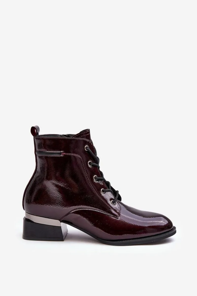 Online Lakierowane Ocieplane Botki Na Suwak Bordowe Achonia Damskie Botki Sznurowane|Czarne Botki