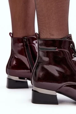 Online Lakierowane Ocieplane Botki Na Suwak Bordowe Achonia Damskie Botki Sznurowane|Czarne Botki