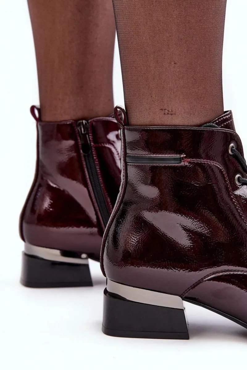 Online Lakierowane Ocieplane Botki Na Suwak Bordowe Achonia Damskie Botki Sznurowane|Czarne Botki