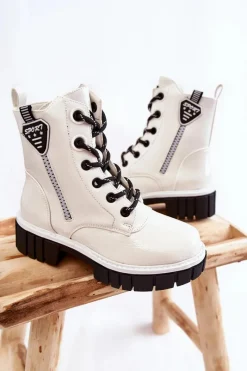 Online Damskie buty S.Barski Lakierowane Ocieplane Botki Na Suwak Białe Marcella