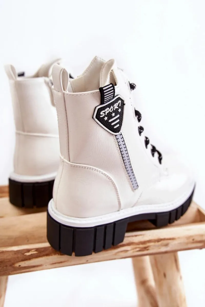 Online Damskie buty S.Barski Lakierowane Ocieplane Botki Na Suwak Białe Marcella