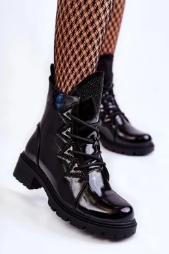 Czarne Botki|Botki Zimowe Damskie><noscript><img width=