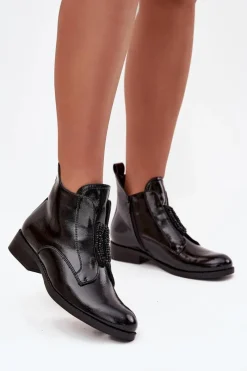 Discount Damskie buty S.Barski Lakierowane Ocieplane Botki Damskie Z Ozdobnym Detalem S.Barski HY52-525 Czarne