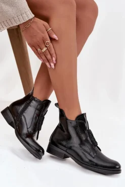 Discount Damskie buty S.Barski Lakierowane Ocieplane Botki Damskie Z Ozdobnym Detalem S.Barski HY52-525 Czarne