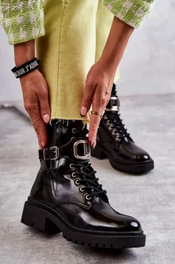 Botki Sznurowane|Czarne Botki>Boto Lakierowane Ocieplane Damskie Botki Czarne Costello