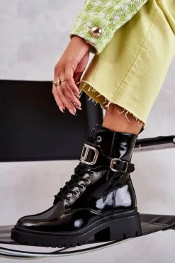 Botki Sznurowane|Czarne Botki>Boto Lakierowane Ocieplane Damskie Botki Czarne Costello