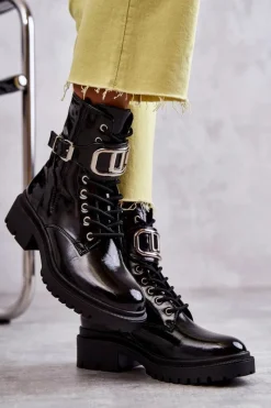 Botki Sznurowane|Czarne Botki><noscript><img width=