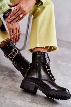 Botki Sznurowane|Czarne Botki><noscript><img width=