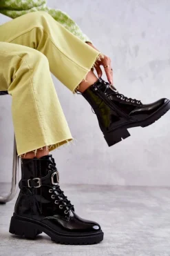 Botki Sznurowane|Czarne Botki><noscript><img width=