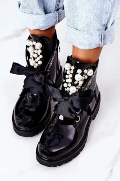 Botki Sznurowane|Czarne Botki><noscript><img width=