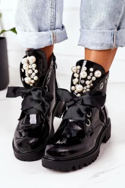 Botki Sznurowane|Czarne Botki><noscript><img width=