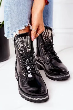 Botki Sznurowane|Czarne Botki><noscript><img width=