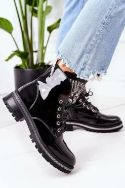 Botki Sznurowane|Czarne Botki><noscript><img width=