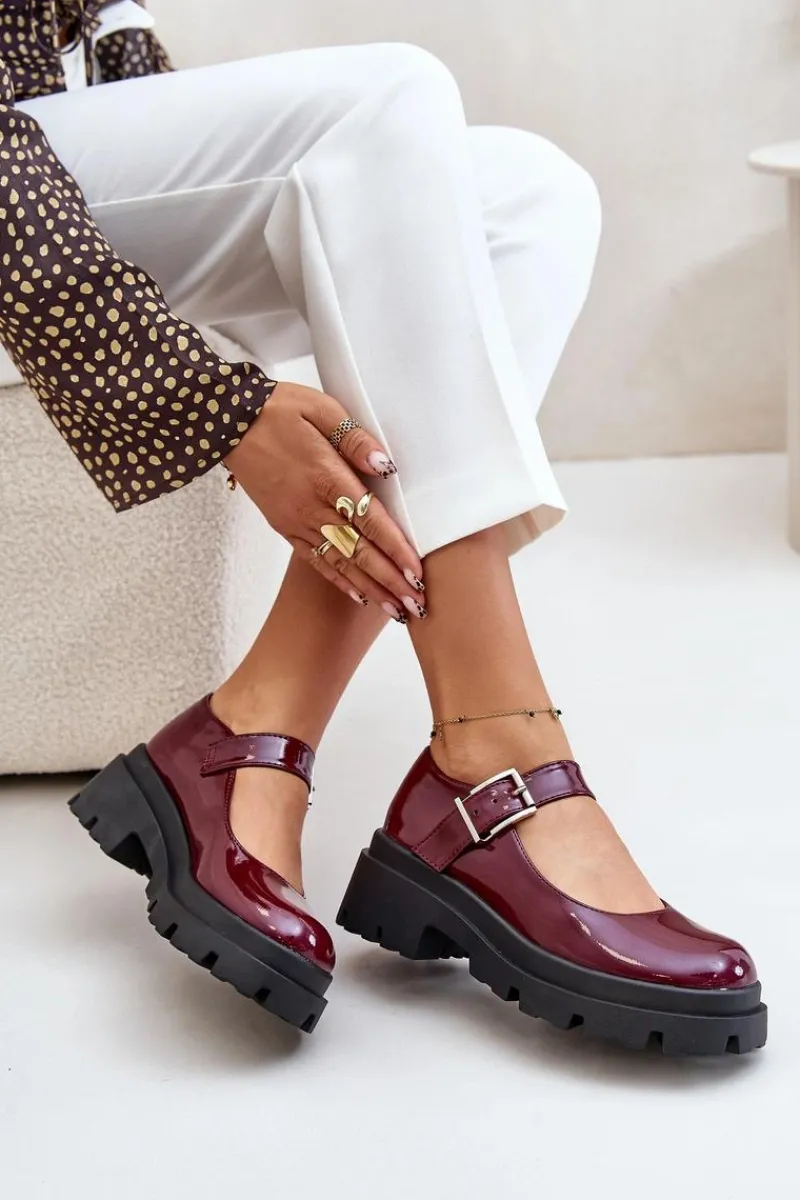 Półbuty Lakierowane|Półbuty Skórzane>Boto Lakierowane Półbuty Damskie Z Klamrą Bordowe Plikuria