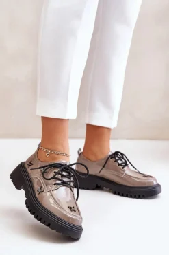 Półbuty Lakierowane|Półbuty Skórzane>Artiker Lakierowane Półbuty Damskie Z Ozdobami Skóra Naturalna 55C1010 Ciemnobeżowe