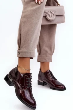 Półbuty Lakierowane>Buty damskie Vinceza Lakierowane Półbuty Damskie Sznurowane Bordowe Banosa