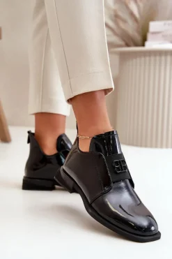 Discount Lakierowane Półbuty Damskie Wsuwane Ze Skóry Naturalnej Czarne Vinceza 91120 Damskie Półbuty Lakierowane