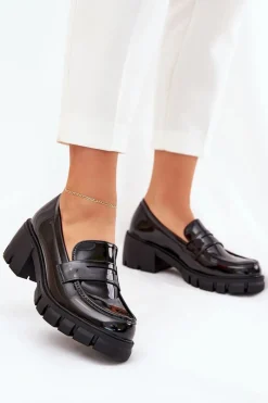 Półbuty Lakierowane|Półbuty Skórzane>Boto Lakierowane Półbuty Damskie Na Masywnym Obcasie Czarne Felonith